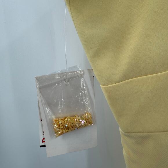 DAVID’S Bridal Dress Size 16 NWT Spaghetti Strap Chiffon Beaded Canary Yellow - Picture 4 of 16